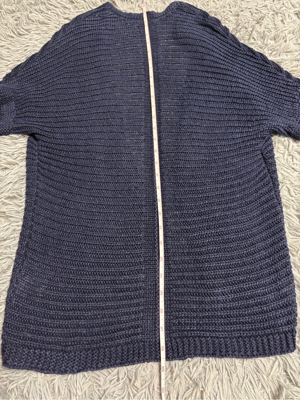 Talbots Navy Blue Short-Sleeve Open-Front Knit Cardigan Sweater - Picture 9 of 14